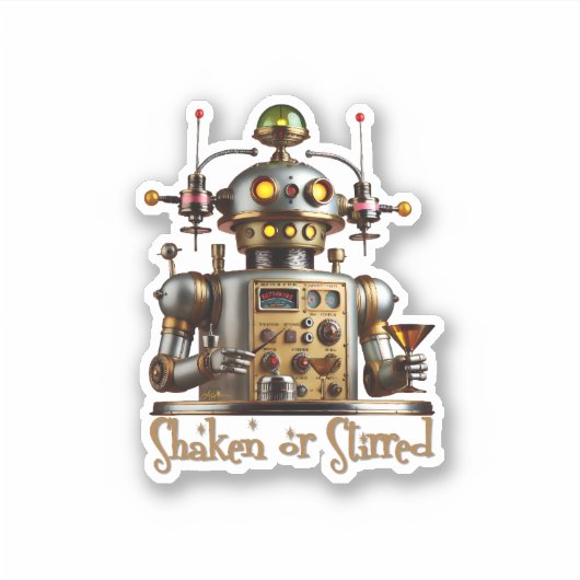 フューチャリスティック ロボット バーテンダー "シェイクかステアか" シール (正面)