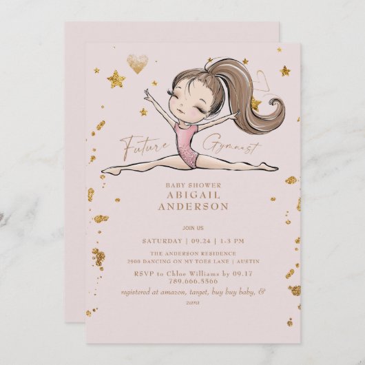フューチャーギムナスト赤面ベビーシャワー招待状 招待状 (正面/裏面)