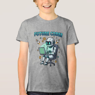 フューチャーコーダー - かわいいロボットのコーディングデザイン トライブレンドＴシャツ