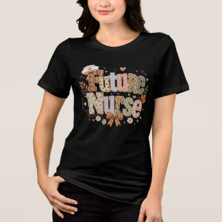フューチャーナースパッチワークの秋の花柄グラフィック トライブレンドTシャツ