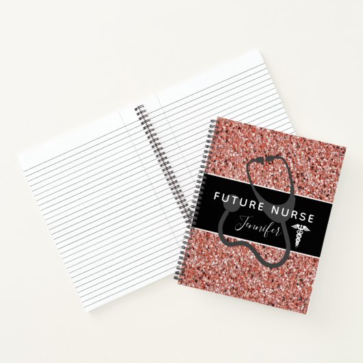 フューチャーナースメディカルピンクグリッターパーソナライズされた ノートブック (内部)
