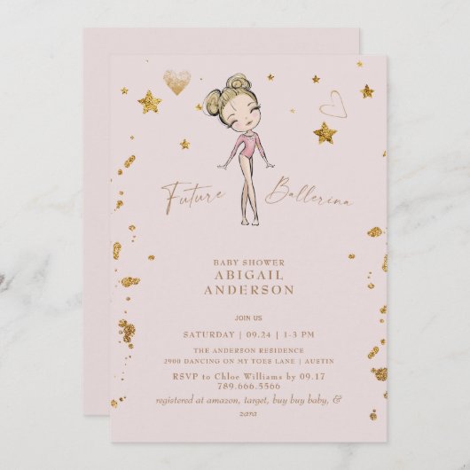 フューチャーバレリーナ赤面ベビーシャワー招待状 招待状 (正面/裏面)