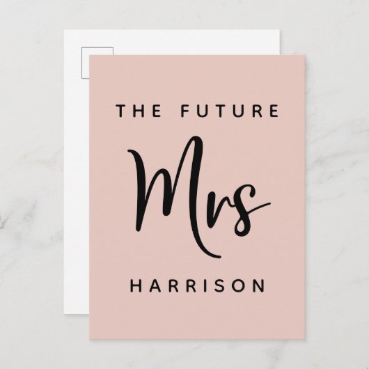 フューチャーミセス赤面ピンクブライダルシャワー インビテーションポストカード (正面/裏面)