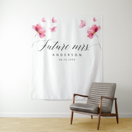 フューチャーミセス・バタフライフローラピンクブライダルシャワー タペストリー (インサイチュ)