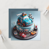 フューチャーレースカーチャンプ子供の誕生日ケーキ カード (正面/裏面インサイチュ)