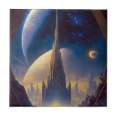 フューチャー宇宙シティSci-Fiアートセラミックタイル タイル (正面)