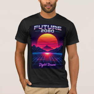 フューチャー2080 デジタルドリームス レトロネオンアートプリント Tシャツ