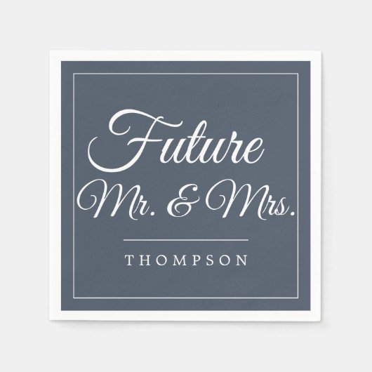 フューチャー ミスター＆ミセス エンゲージメントパーティー スモーキー ネイビー ペーパー スタンダードカクテルナプキン (正面)