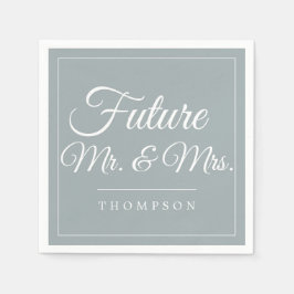 フューチャー ミスター & ミセス エンゲージメントパーティー ダスティーブルー ペーパー スタンダードカクテルナプキン