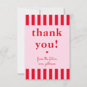 フューチャー・ミセスのレトロな赤とピンクのストライプ サンキューカード (正面)