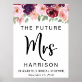 フューチャー ミセス バーガンディー フラワル カスタム ブライダル シャワー ポスター (正面)