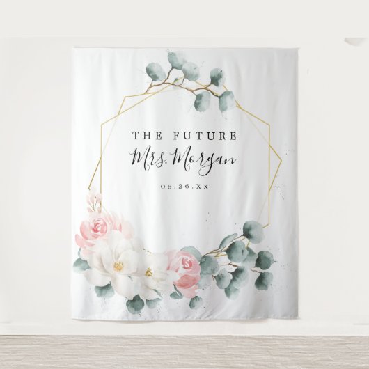 フューチャー ミセス ブライダル シャワー 背景 グリーン 花 タペストリー (正面)