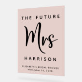 フューチャー ミセス ブラッシュ ピンク ブライダル シャワー ウェルカム アクリルサイン (傾斜)