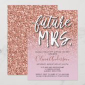 フューチャー ミセス ローズ ゴールド グリッター トレンディ ブライダル シャワー 招待状 (正面/裏面)