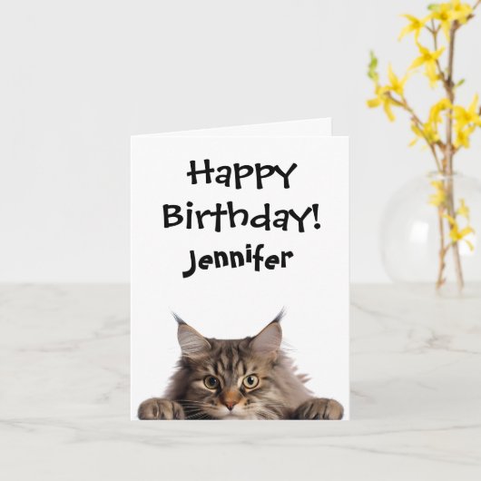 フューリーおもしろい猫誕生日折りグリーティングカード カード (黄色い花)