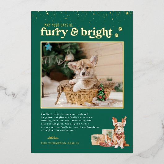 フューリー&ブライト | Pet Holidayフォトカード 箔シーズンカード (正面)