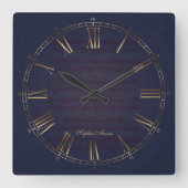 フュールエリーズミュージック金ゴールドネービーブルーローマンモノグラム スクエア壁時計 (正面)