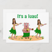 フラおもしろいピグルアウ(ハワイ式宴会)ハワイアンパーティの招待状 招待状 (正面/裏面)