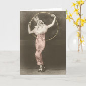 フラのたがの挨拶状を持つウサギの女の子 カード (黄色い花)