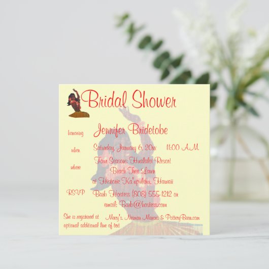 フラのアロハルアウ（ハワイ式宴会）のブライダルシャワー 招待状 (スタンド正面)