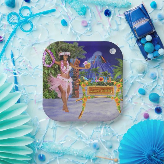 フラの上の当社のルアウ(ハワイ式宴会)パーティー ペーパープレート (パーティー)