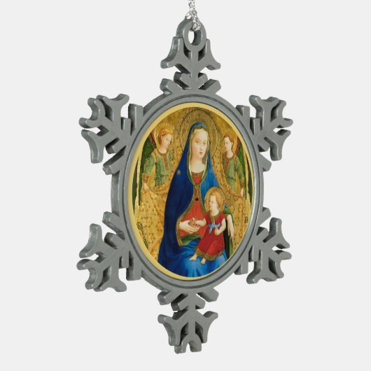 フラアンジェリコマドンナと子供 スノーフレークピューターオーナメント (左)