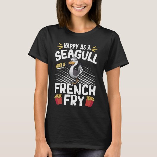 フライでカモメのように幸せフランスのだ Tシャツ (正面)
