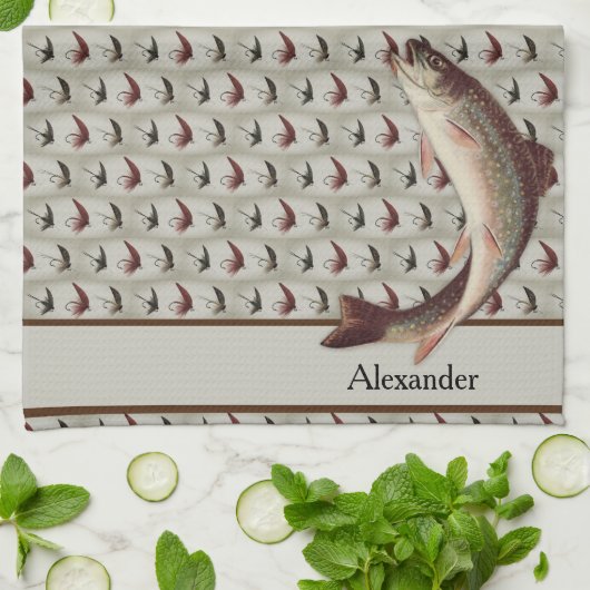 フライアフィッシングヴィンテージフライアインボーマス風呂タオル キッチンタオル (折り畳み)