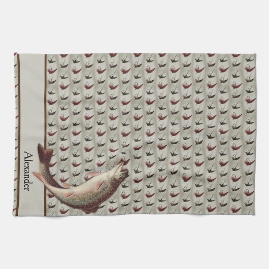 フライアフィッシングヴィンテージフライアインボーマス風呂タオル キッチンタオル (横)