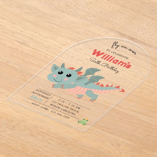 フライオンオーバードラゴンボーイ子供の誕生日パーティー アクリル招待状 (レイダウン)