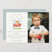 フライオーバーテディベア動物飛行機写真誕生日 サンキューカード (正面/裏面)