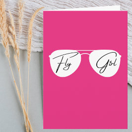 フライガールアビエーターサングラス、かわいいピンク誕生日 カード