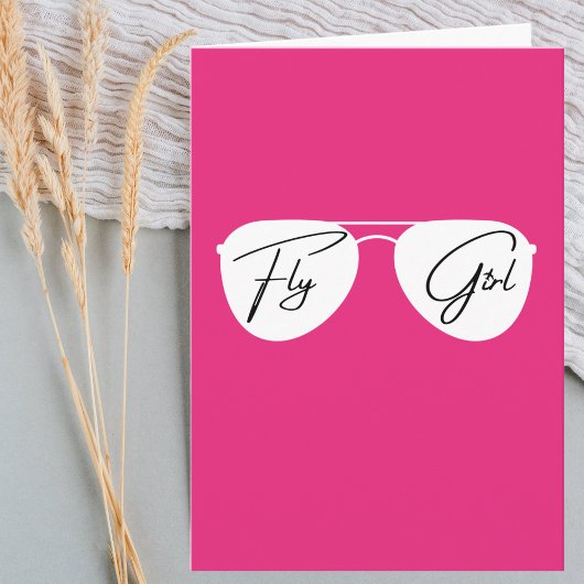 フライガールアビエーターサングラス、かわいいピンク誕生日 カード