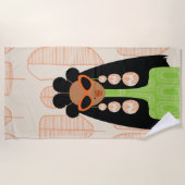 フライガールオレンジとグリーンビーチタオル ビーチタオル (正面)