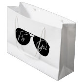 フライガールスクリプトブラックアビエーターサングラス誕生日 ラージペーパーバッグ (正面アングル)