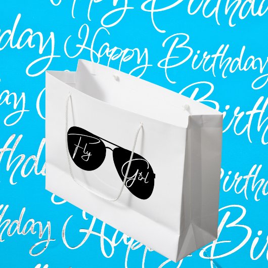フライガールスクリプトブラックアビエーターサングラス誕生日 ラージペーパーバッグ