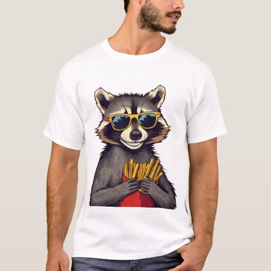 フライクールを楽しむアライグマ Tシャツ (正面)