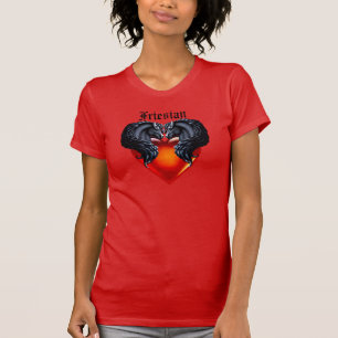 フライシアの馬/ブラックフリージアンスタリオン/赤いハート Tシャツ