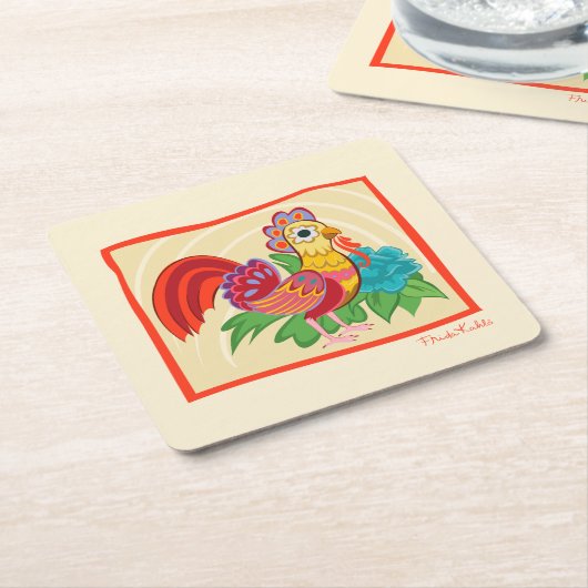 フライダカホロ鶏グラフィック スクエアペーパーコースター (アングル)