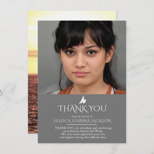 フライティンググレーの白2枚の写真付きサンキューカード サンキューカード