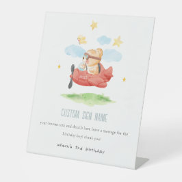 フライテディベアーアニマル飛行機誕生日カスタムパーティー 台座サイン