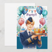 フライトアテンダントの誕生日パーティー 招待状 (正面/裏面)
