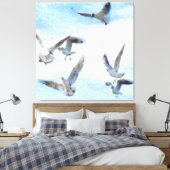 フライトウォーター色のカモメ キャンバスプリント (インサイチュ (寝室))