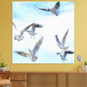フライトウォーター色のカモメ キャンバスプリント (インサイチュ (リビング))