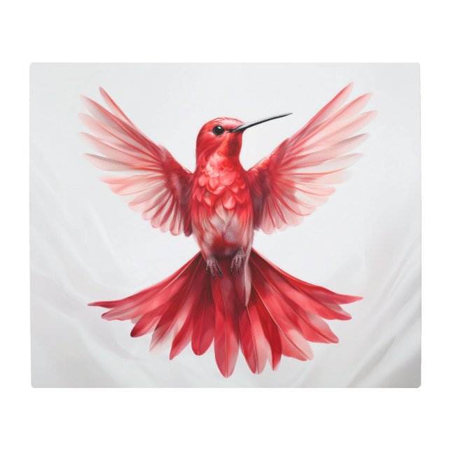 フライトスカーフ赤ルフスハミングバード メタルプリント (正面)