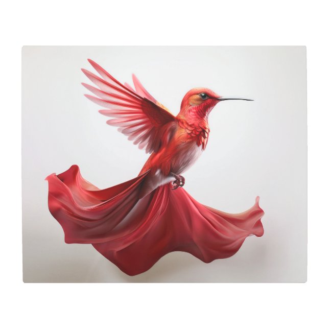 フライトスカーフ赤ルフスハミングバード メタルプリント (正面)