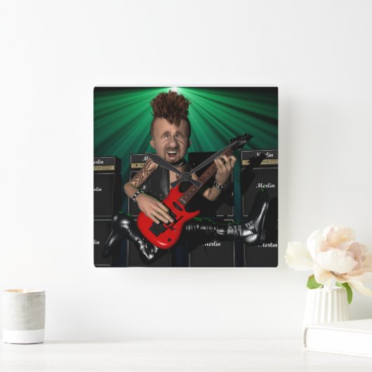 フライトスクエアウォールクロックのギタリスト スクエア壁時計 (ホーム)