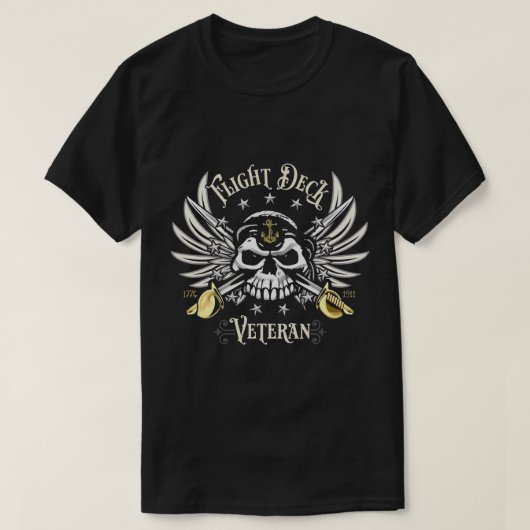フライトデッキ退役軍人スカル海軍航空デザインT- Tシャツ (デザイン正面)