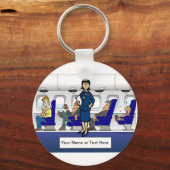 フライトパーソナライズされた付き添い人 – 女性マンガ キーホルダー (正面)