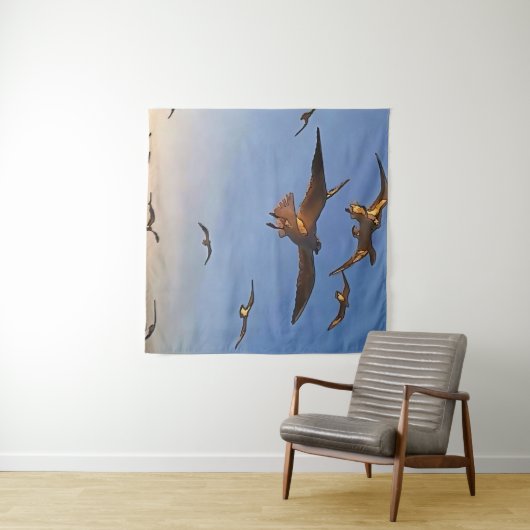 フライトブラックのアウトライン芸術のカモメ タペストリー (インサイチュ(横))